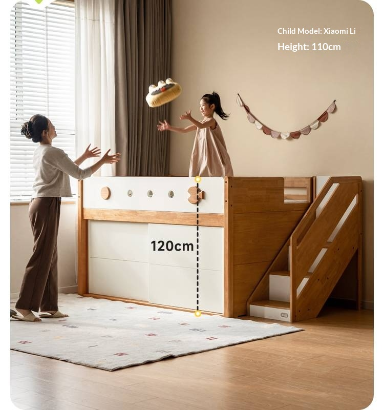 Rubberwood Children's Solid Wood Multifunctional Storage Loft Bed