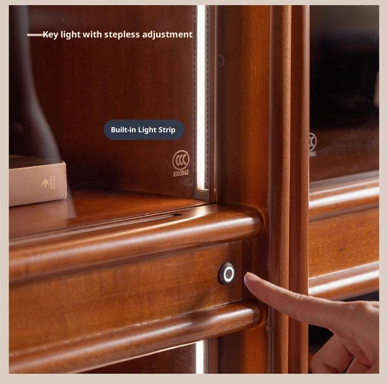 Poplar Solid Wood Vintage Style Glass Bookcase.