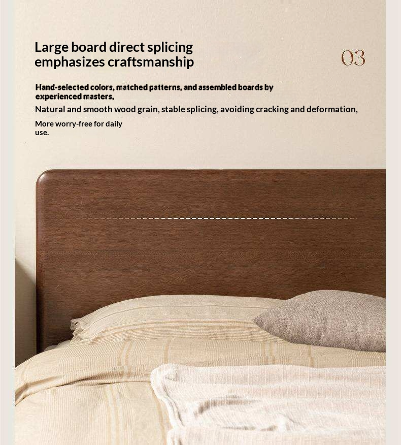 Golden Rosewood Solid Wood Platform Bed with Panel Headboard