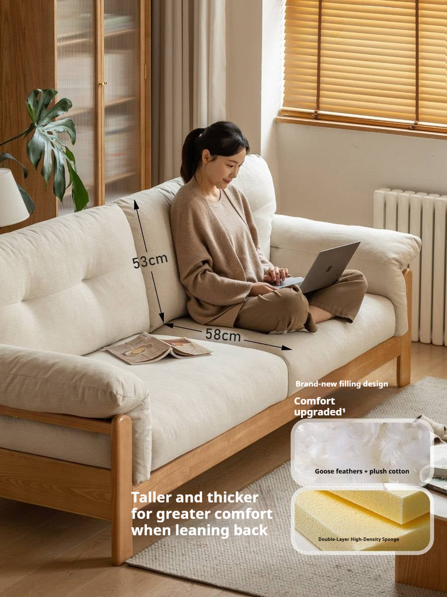 Ash Solid Wood Genuine leather, fabric Exposed Frame Sofa with Tufted Cushions