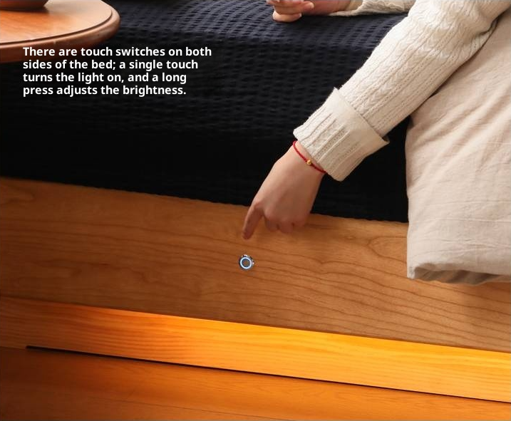 Cherry Solid Wood Floating Platform Box Bed, Headboard-Free Bed