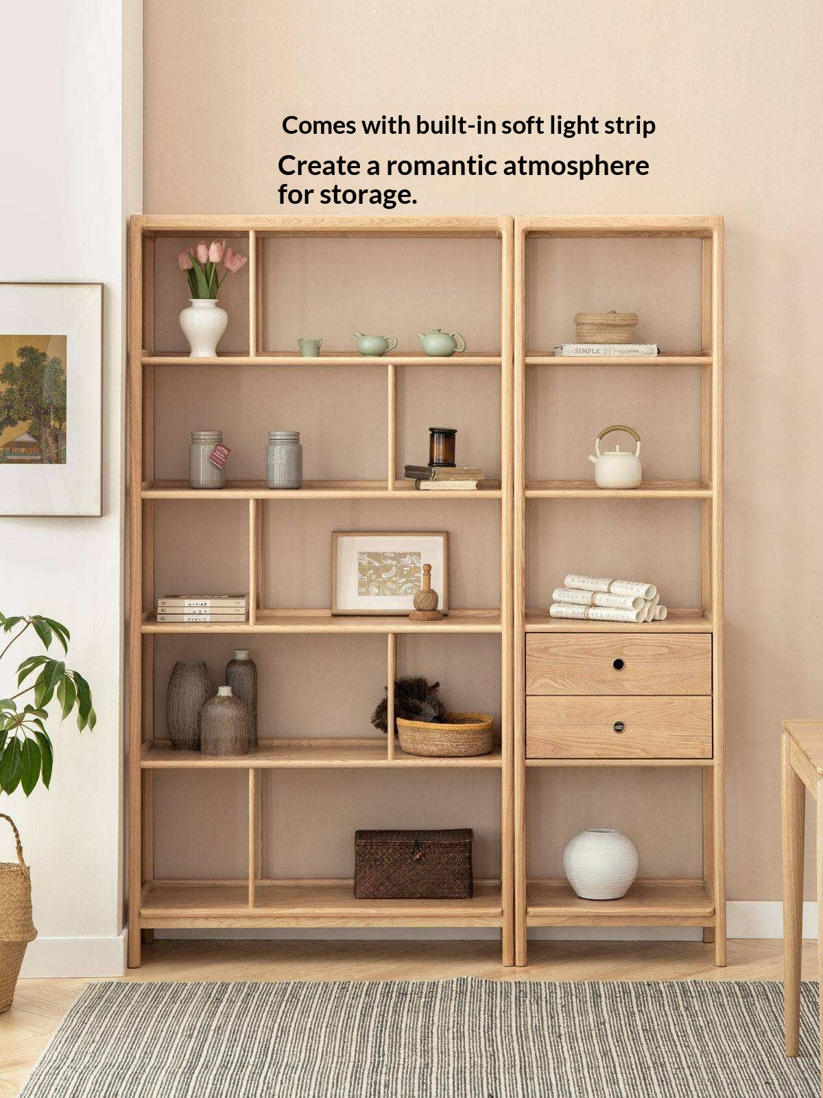 Ash Solid Wood Bookshelf Combined Bookcase Display Cabinet Wall Shelf