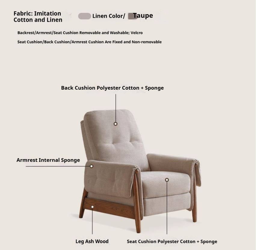 Ash Solid Wood Fabric Reclining Foldable Lounge armChair