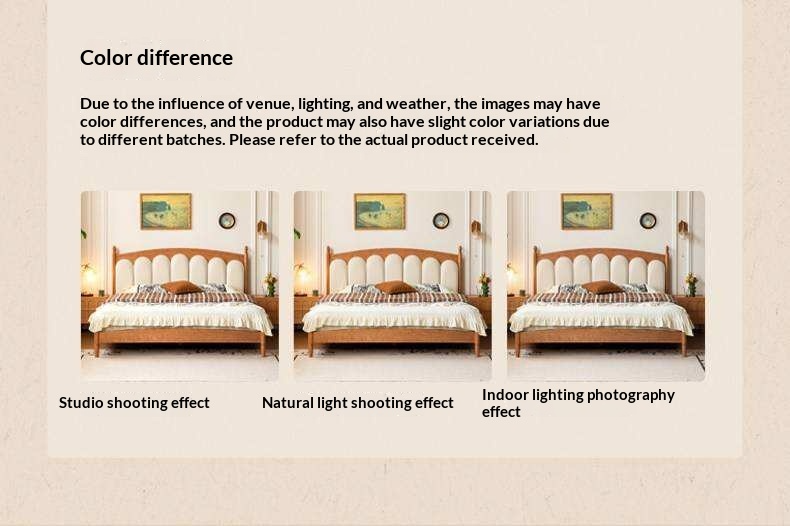 Cherry Solid Wood Genuine Leather, Velvet French-Inspired Scalloped Headboard Bed