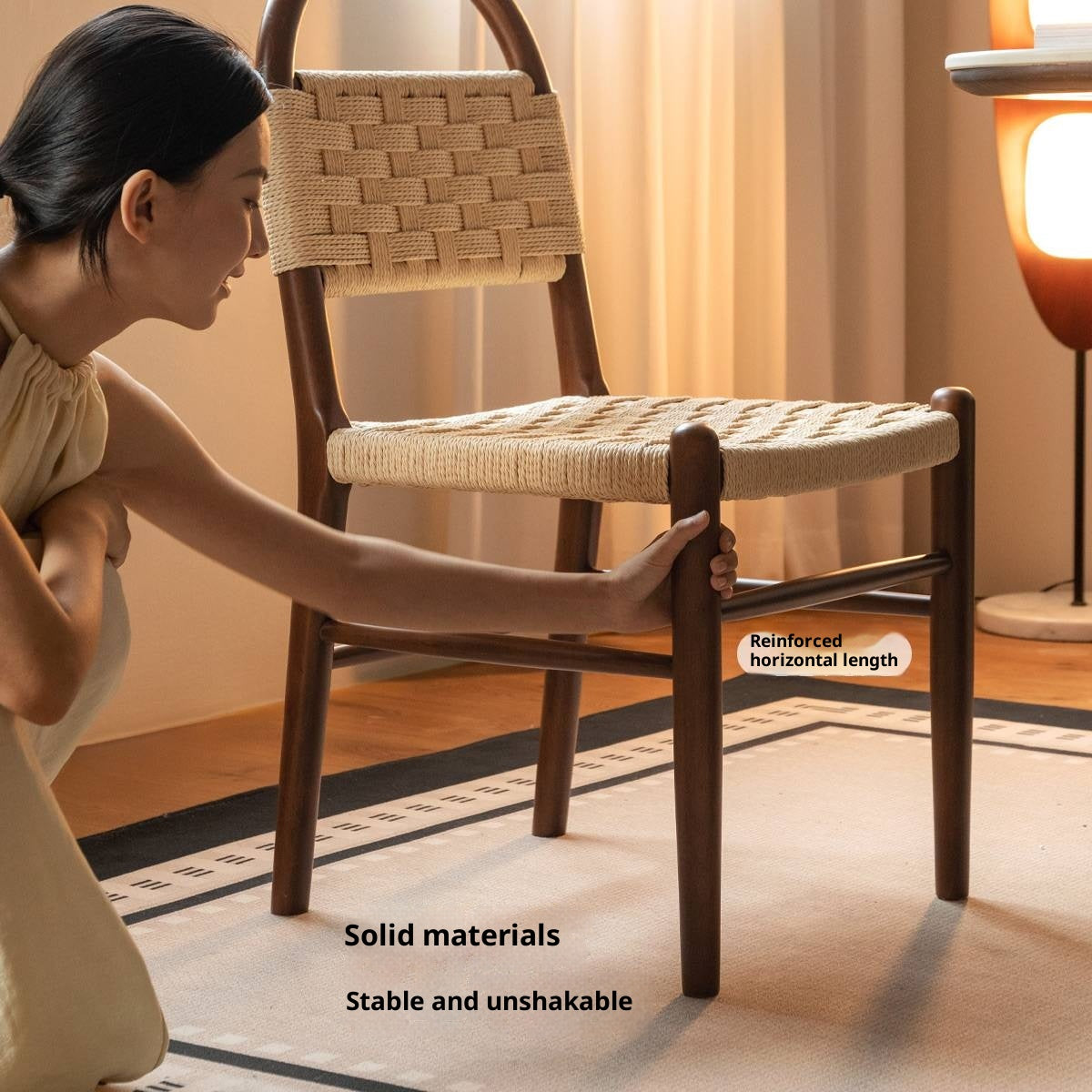 4pcs Solid RubberWood Dining Braided Chair Retro Vintage Style