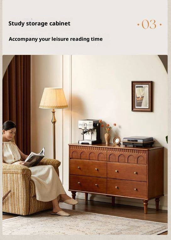 Poplar Solid Wood Medieval Style French Retro Six-Drawer Chest