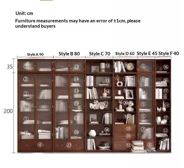 Oak, Ash Solid Wood Modular Bookcase with Glass Doors