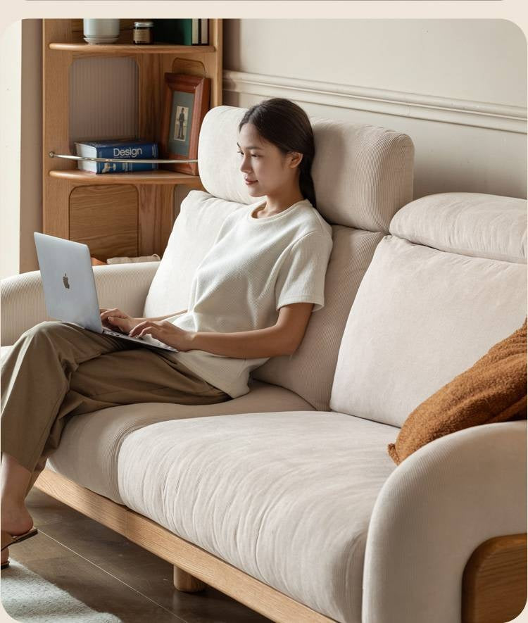 Oak Solid Wood Modern Casual High-Back White Fabric sofa