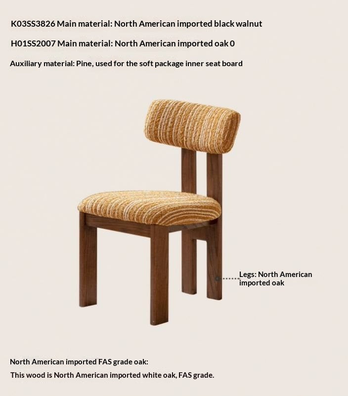 4 pcs -Oak, Black walnut solid wood Upholstered Dining Chair, Postmodern Retro