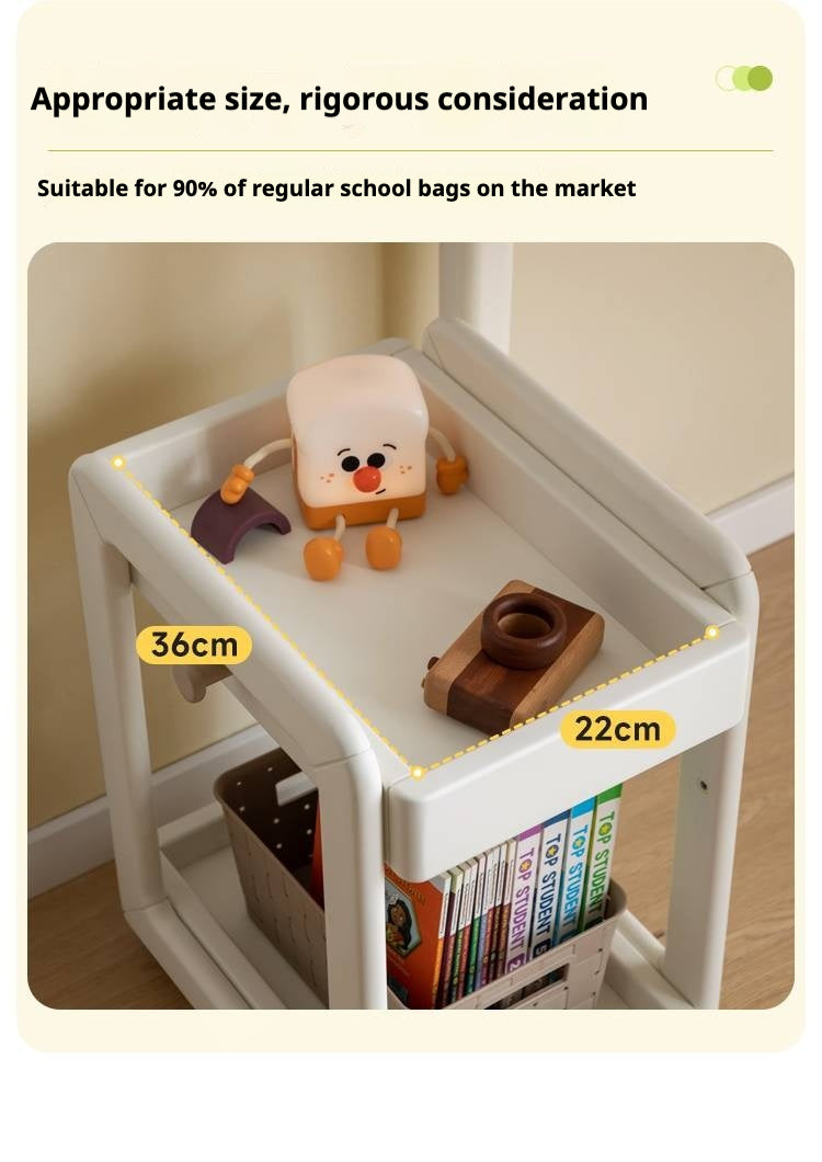 Rubber Solid Wood White Cream Style Under-Desk Movable Storage Rack.