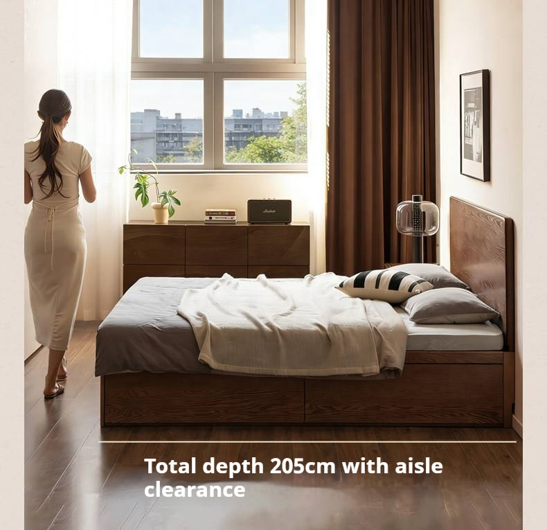 Oak Solid Wood Box Bed, Platform Box Bed, Headboard-Free Bed – Modern Minimalist Style