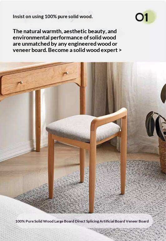 Beech, Cherry Solid Wood Makeup Stool Chair