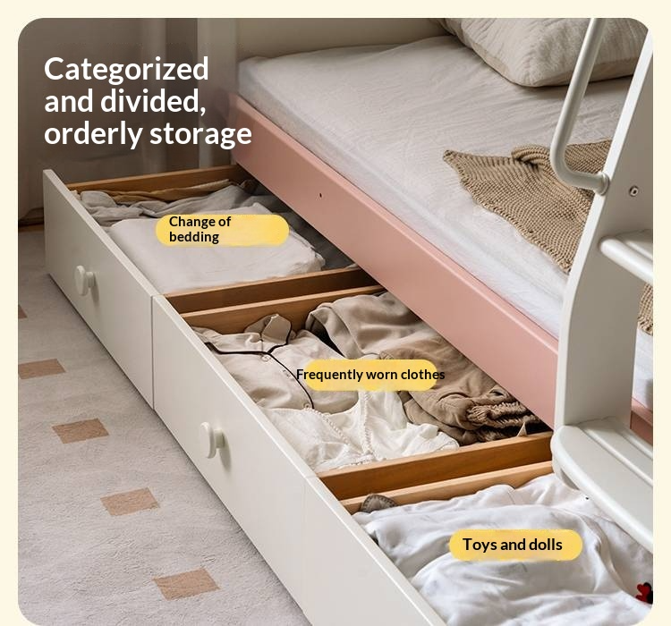 Rubberwood Solid Wood Children's Princess Storage Bunk Bed