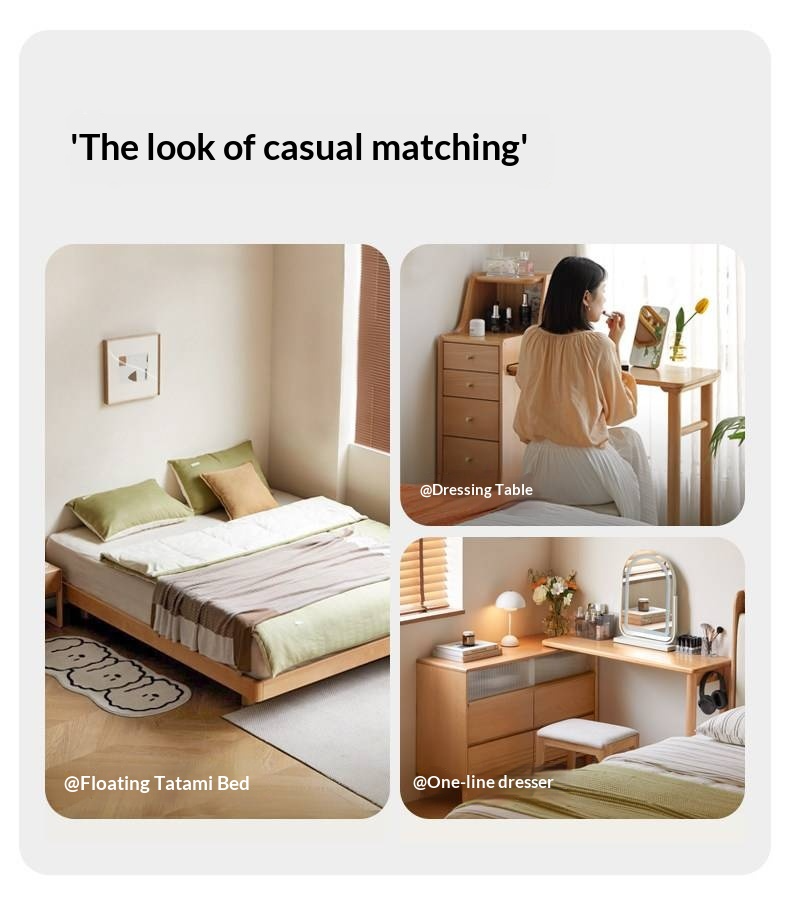 Beech Solid Wood Modern Minimalist Floating Platform Bed — Headboard-Free