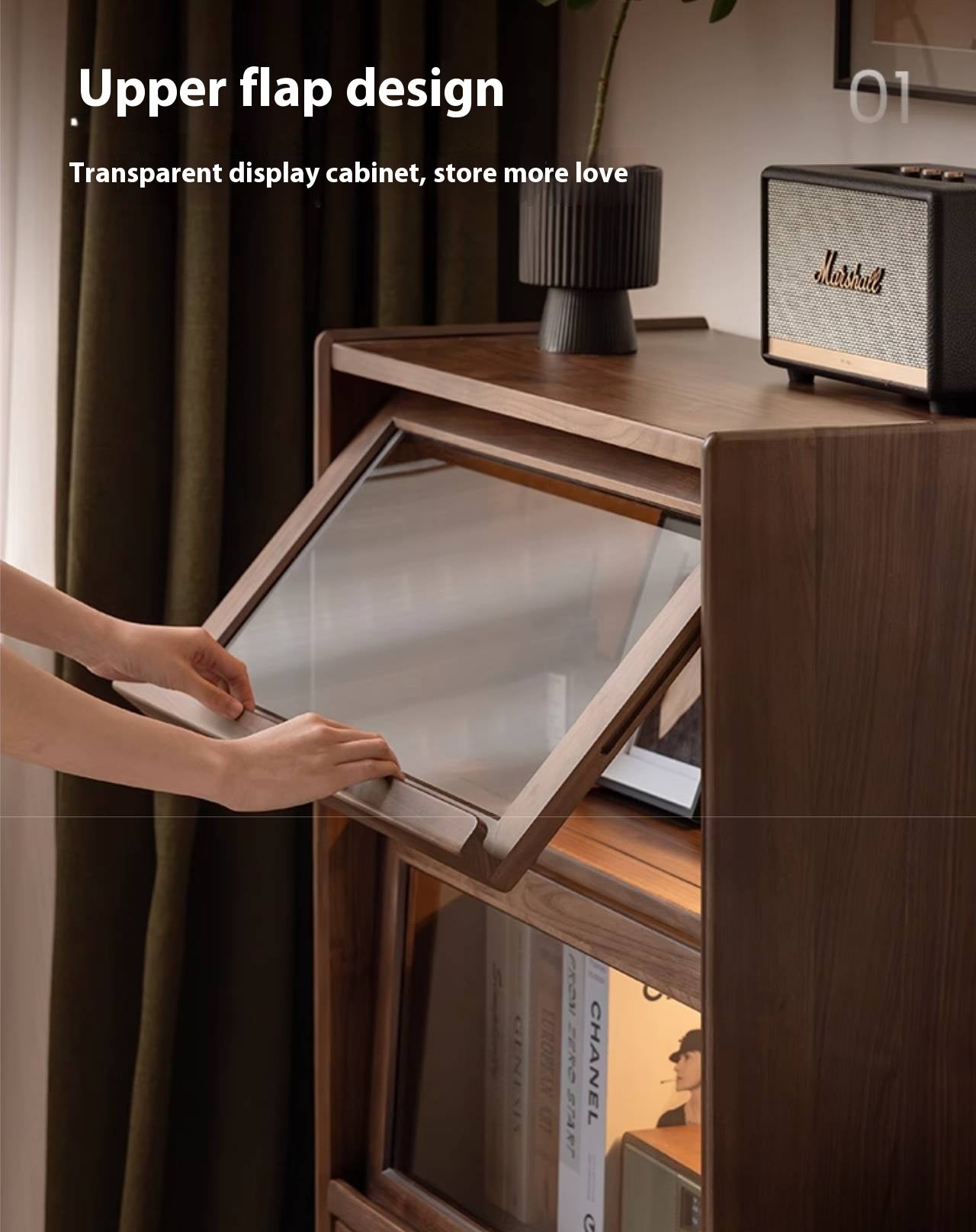 Black Walnut, Fanlongan, Ash Solid Wood Modern Style Side Cabinet.