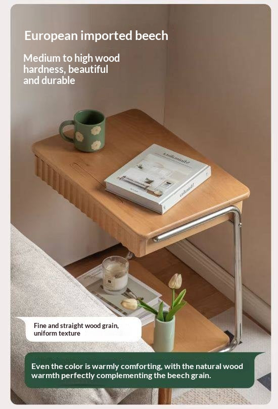 Beech Solid Wood C-Shaped Corner Side Table Modern Minimalist Style