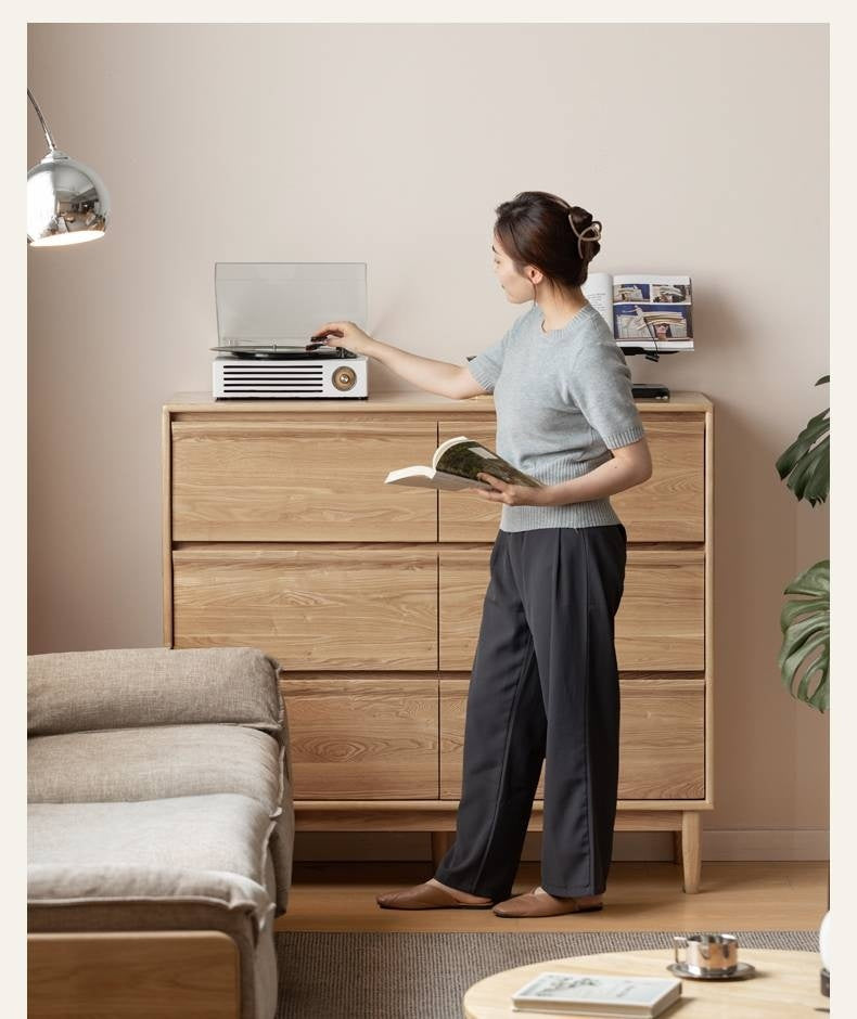 Ash Solid Wood Log Style Six Drawers Cabinet