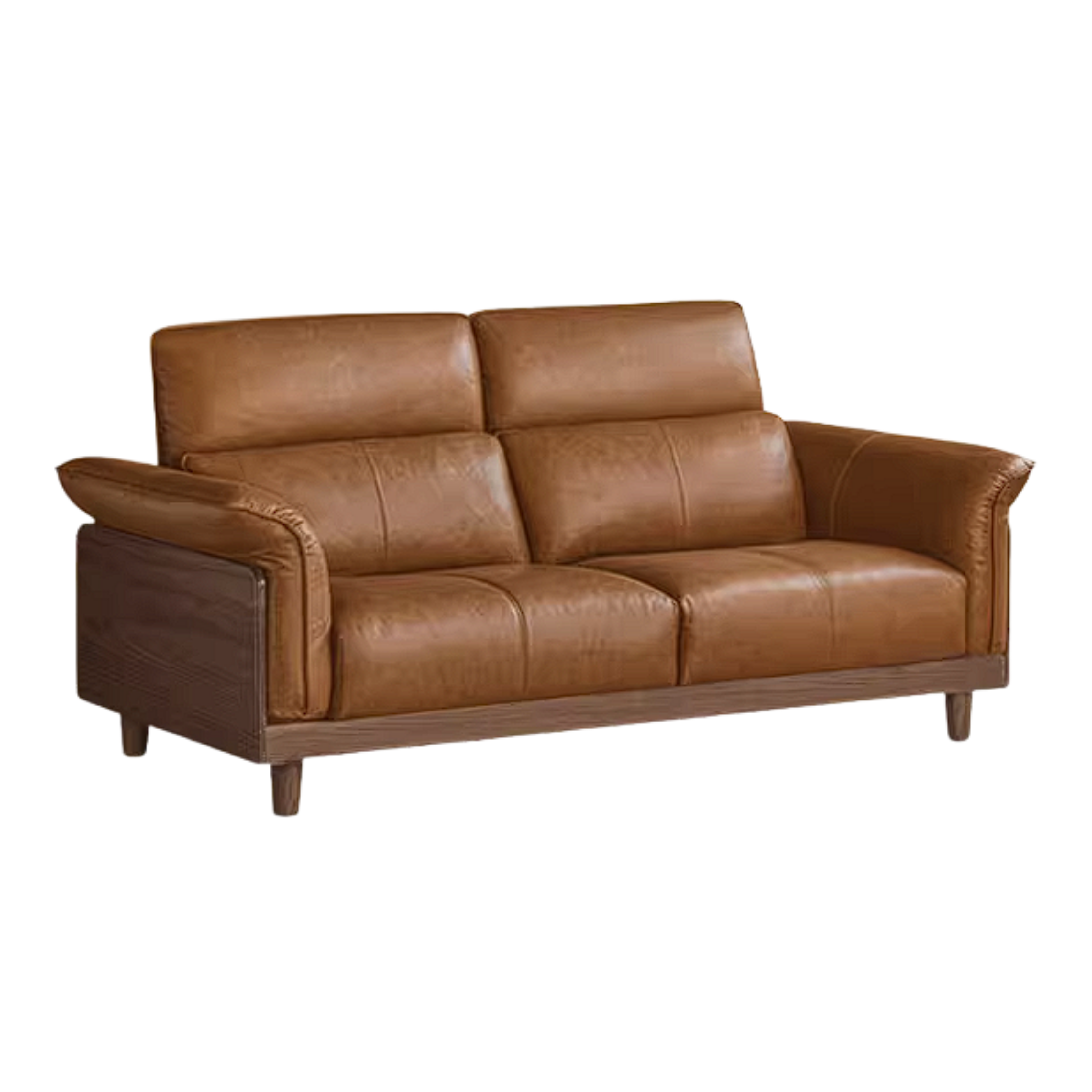 Black Walnut, Ash, Golden Sandalwood Solid Wood Genuine Top-Grain Leather, fabric High back Sofa