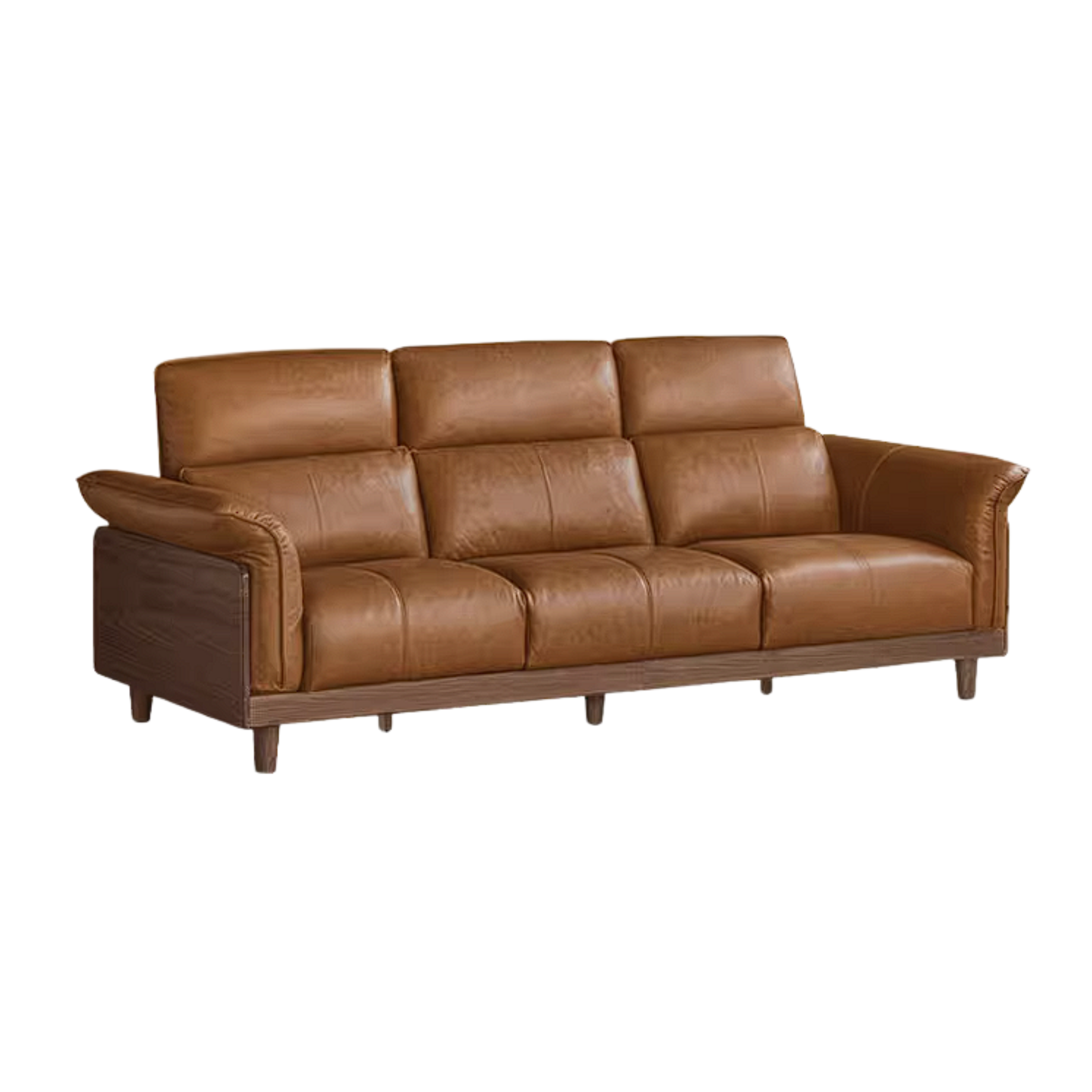 Black Walnut, Ash, Golden Sandalwood Solid Wood Genuine Top-Grain Leather, fabric High back Sofa