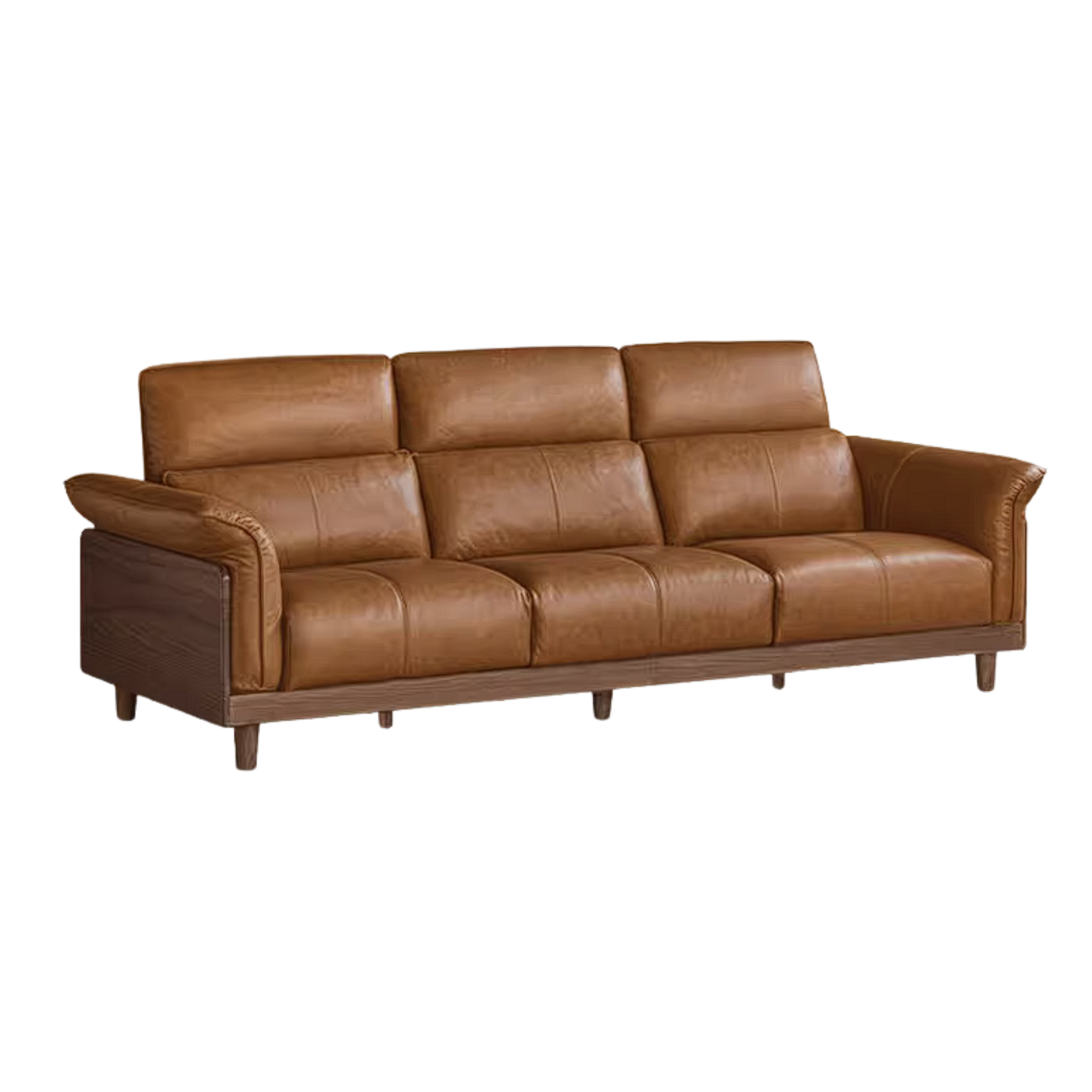Black Walnut, Ash, Golden Sandalwood Solid Wood Genuine Top-Grain Leather, fabric High back Sofa