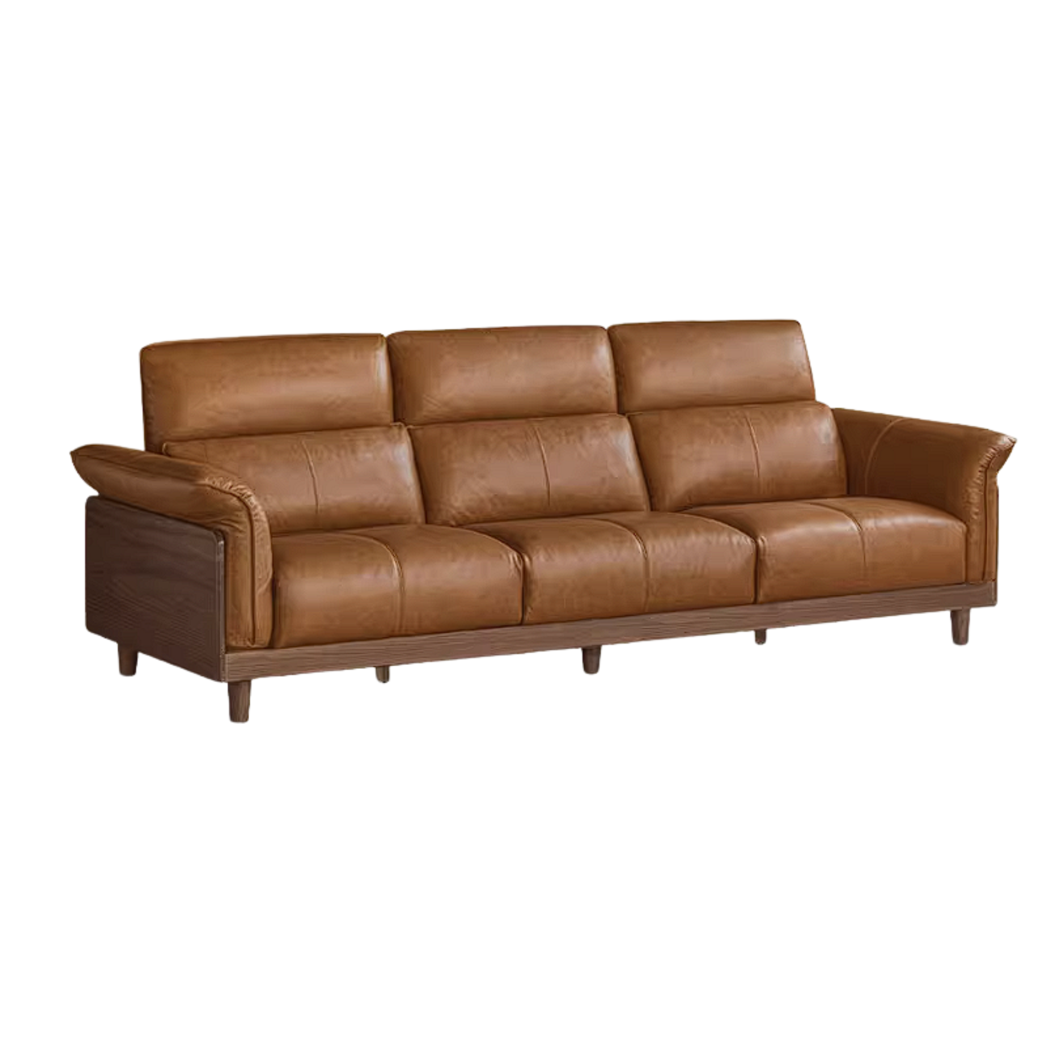 Black Walnut, Ash, Golden Sandalwood Solid Wood Genuine Top-Grain Leather, fabric High back Sofa