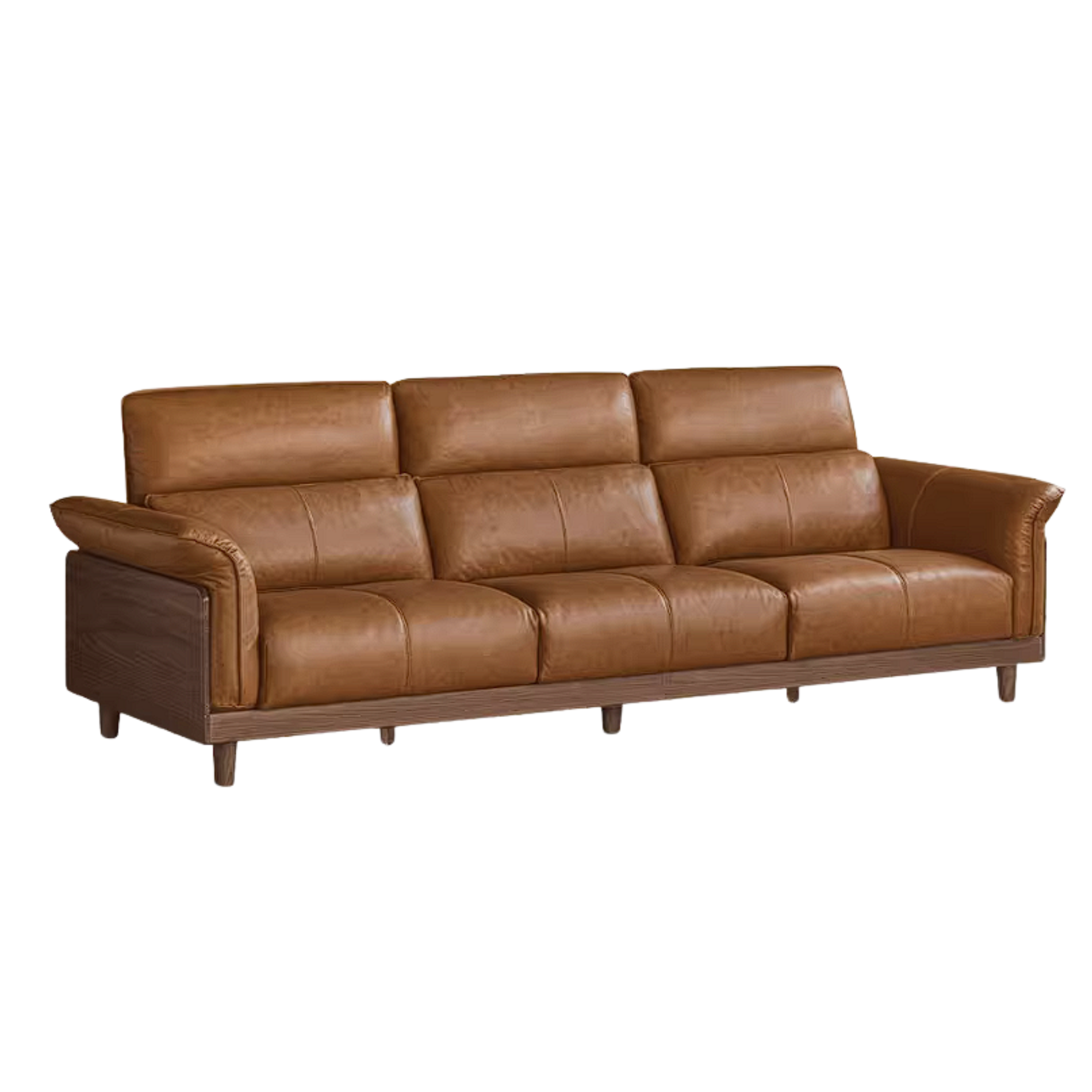 Black Walnut, Ash, Golden Sandalwood Solid Wood Genuine Top-Grain Leather, fabric High back Sofa
