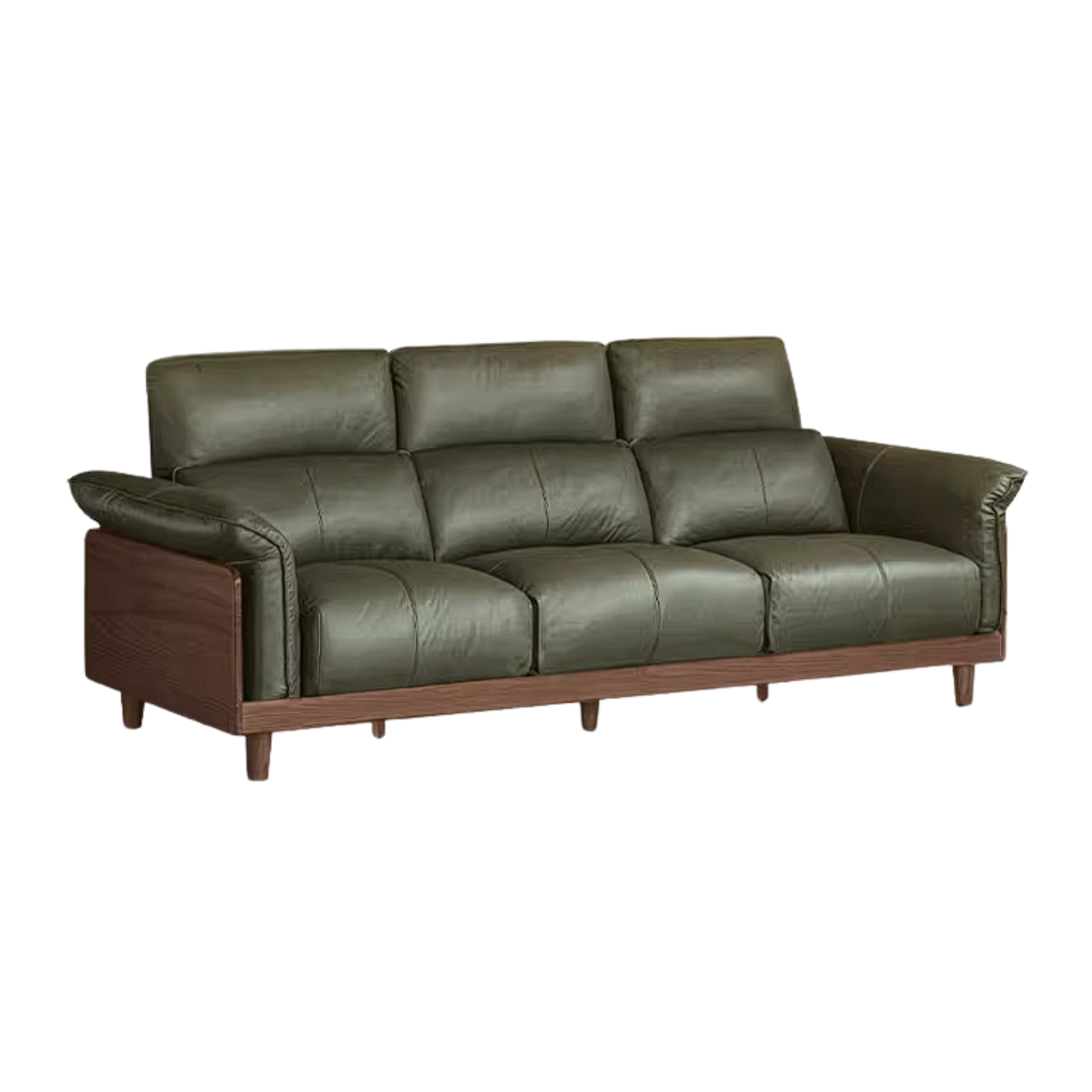 Black Walnut, Ash, Golden Sandalwood Solid Wood Genuine Top-Grain Leather, fabric High back Sofa