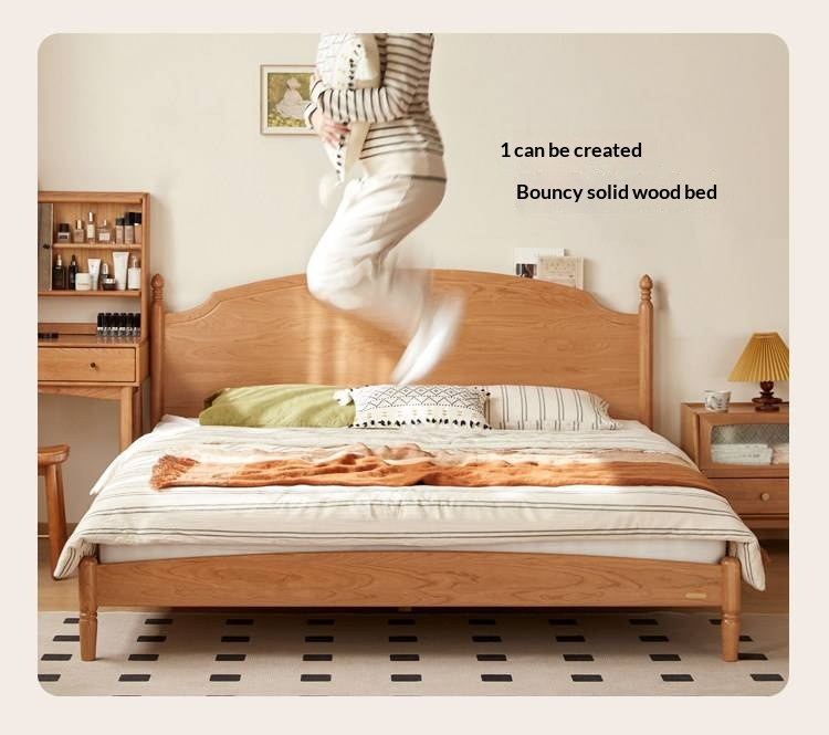 Cherry Solid Wood Bed — French Style Vintage Design