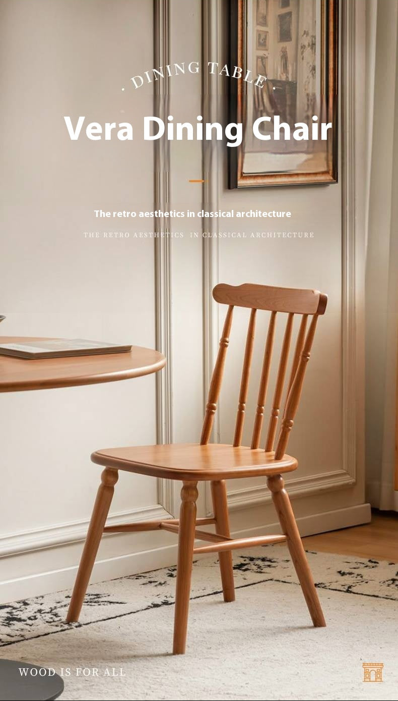 Set 4 pcs Cherry Solid Wood Retro Backrest Chair