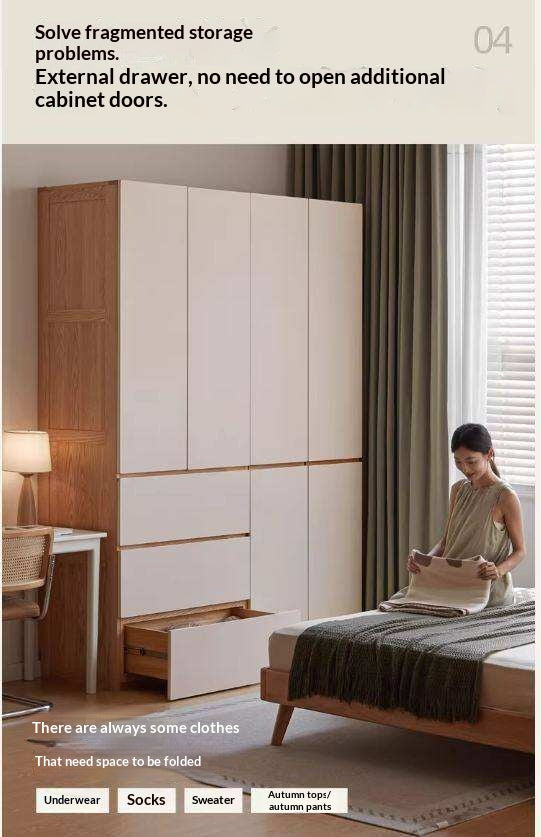 Oak Solid Wood Wardrobe with Double Doors