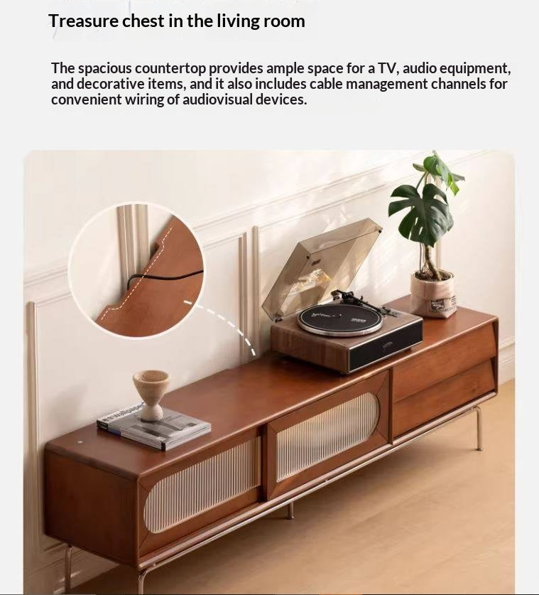 Tulipwood Solid Wood Light French TV Cabinet Sliding Door.