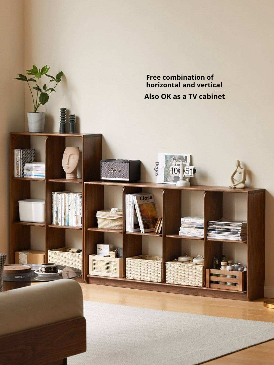 Sandalwood, Black Walnut Solid Wood Bookshelf Shelf Free Lattice Combination