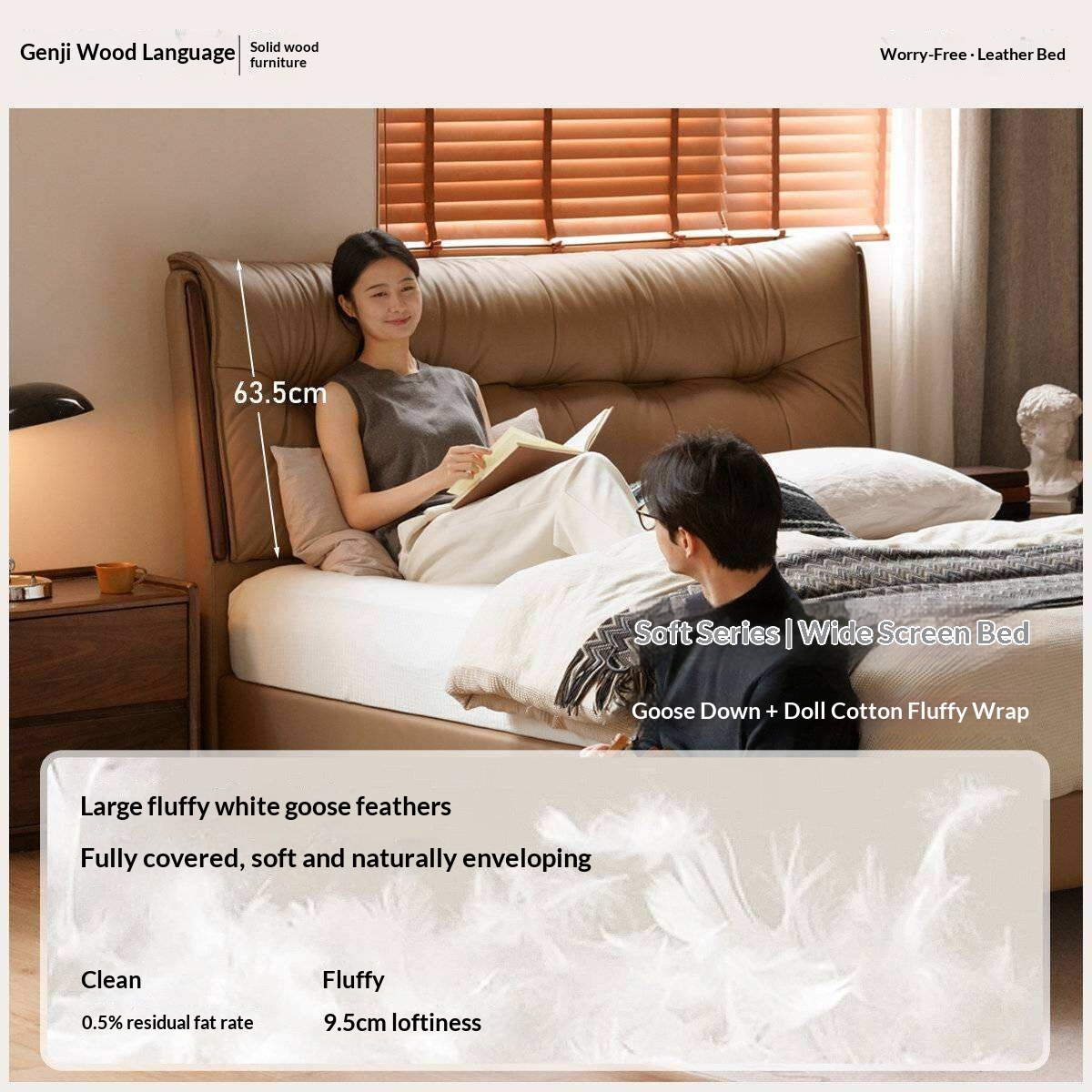 Genuine Leather Platform Bed with Wingback Tufted Headboard