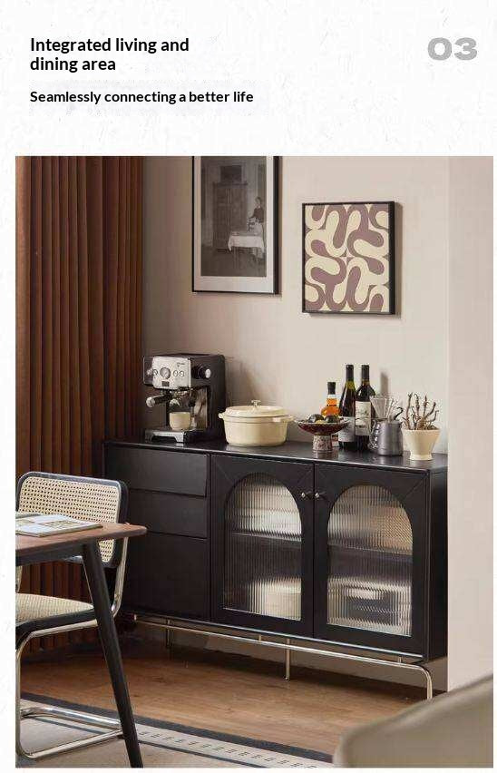 Solid Rubberwood French Retro Sideboard Black Glass