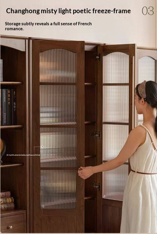 Black Walnut Solid Wood Bookshelf and Display Cabinet with Vintage French Profile
