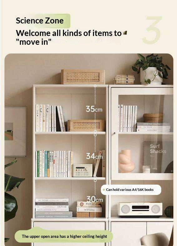 Solid RubberWood Bookcase Cream White Free Combination Glass Door Display Cabinet