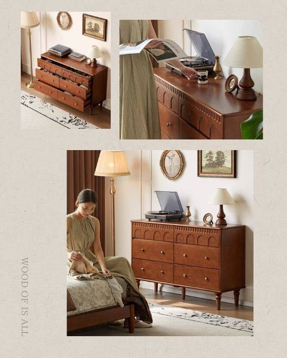 Poplar Solid Wood Medieval Style French Retro Six-Drawer Chest