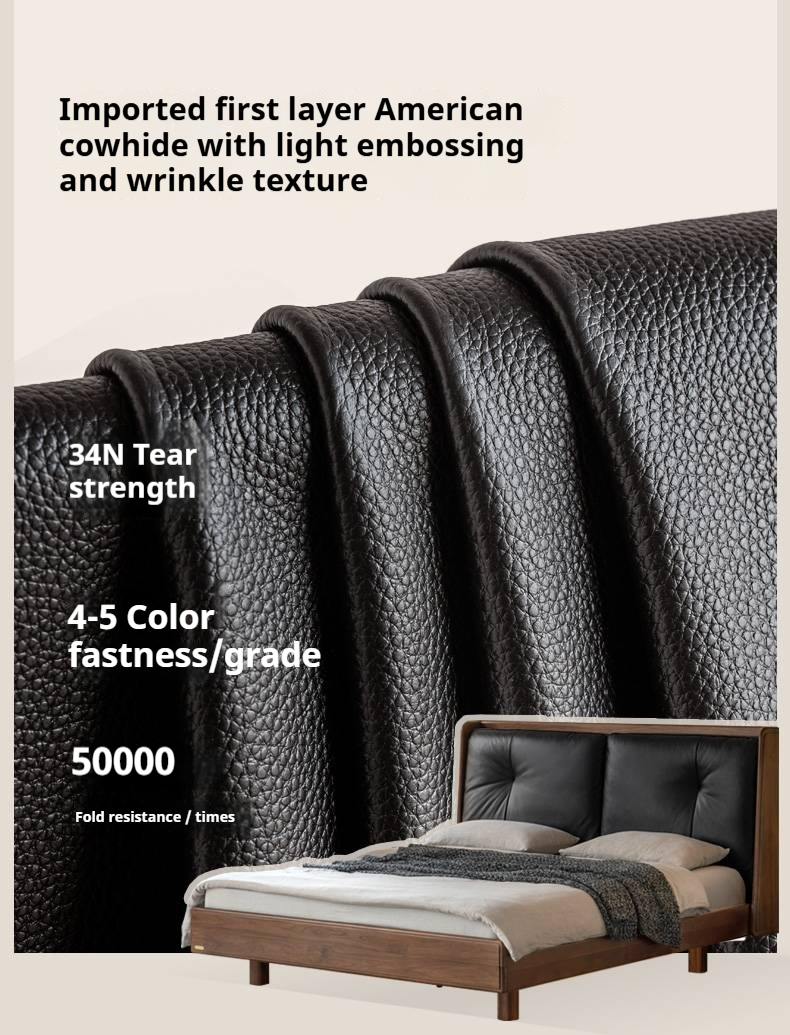 Black Walnut Solid Wood Italian Light Luxury Genuine Leather Soft Bed
