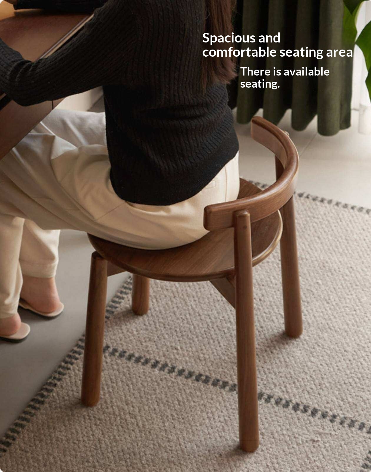 Black Walnut, Oak Solid Wood Low Back Makeup Stool with Round Seat