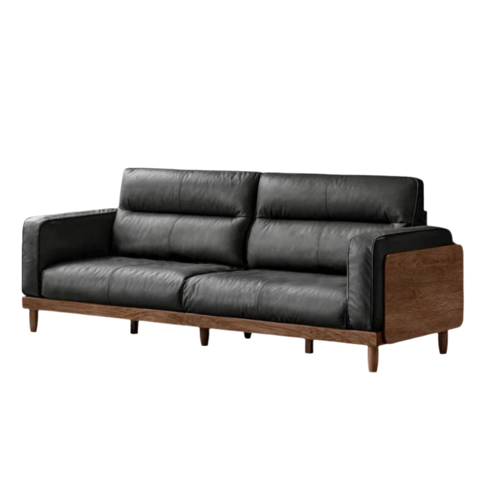 Sandalwood, Ash Solid Wood Genuine Leather, fabric High-Back Sofa