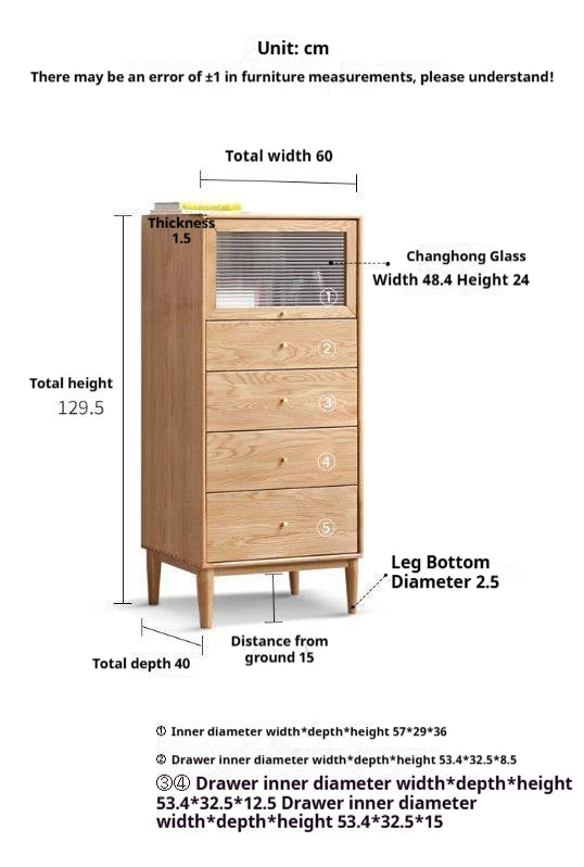 Oak Solid Wood Chest of Drawers Flip Glass Door