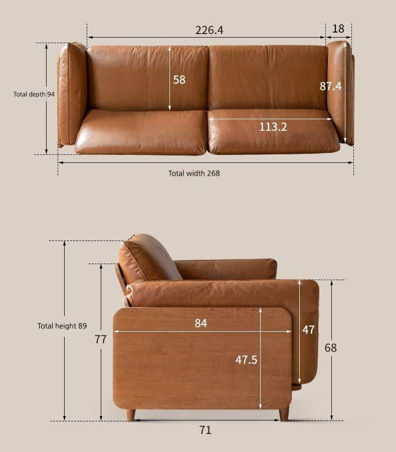 Cherry Wood Contemporary Casual Sofa Genuine Leather, Fabric