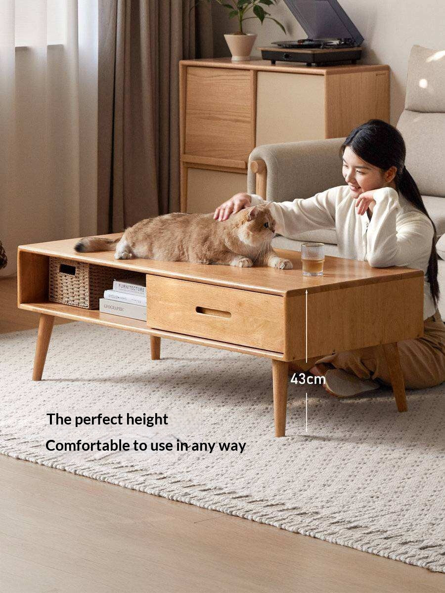 Solid RubberWood Coffee Table with Storage and Modern Aesthetic