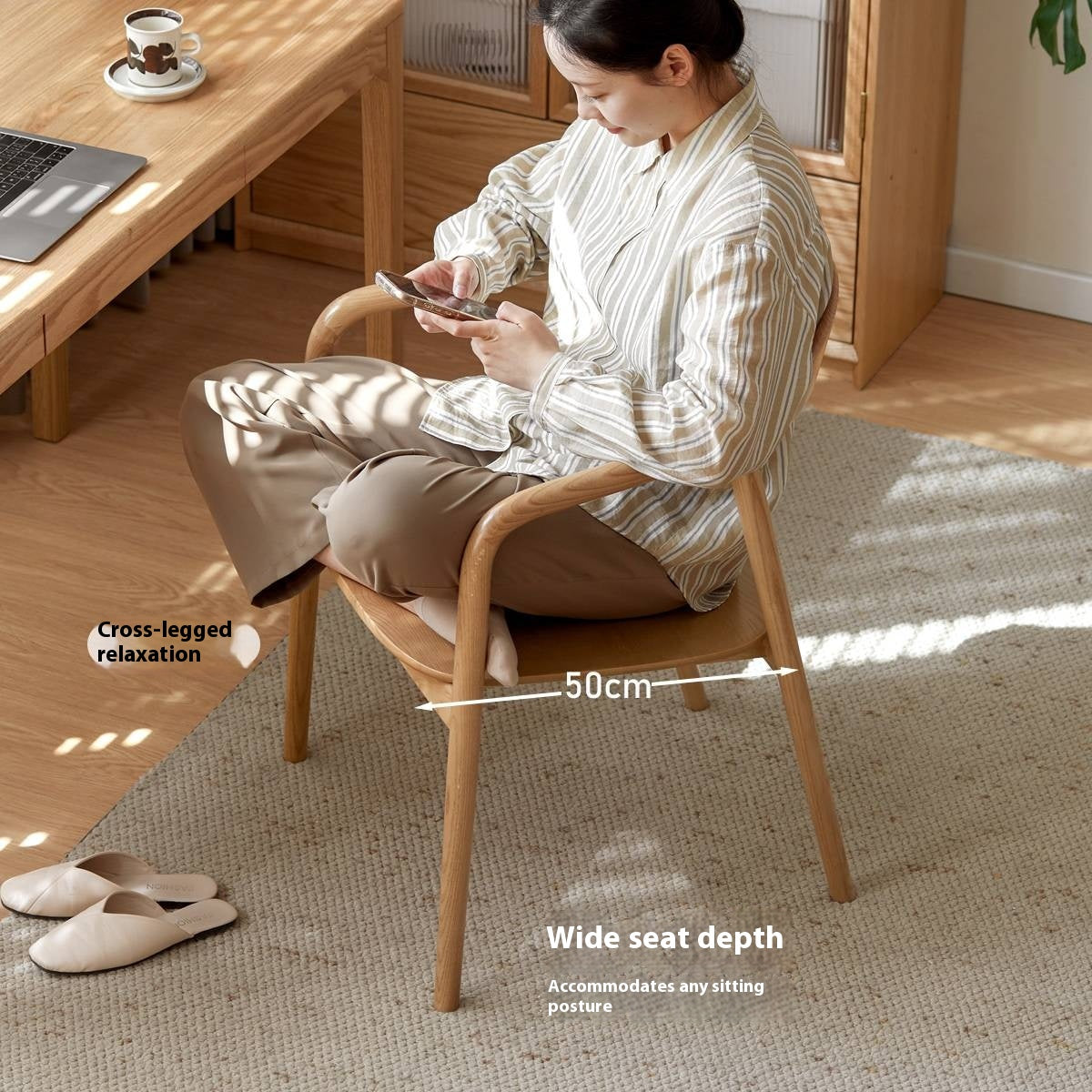 Ash, White Ash, Black Walnut Solid Wood Armchair, Scandinavian Modern Curved Back Accent Chair