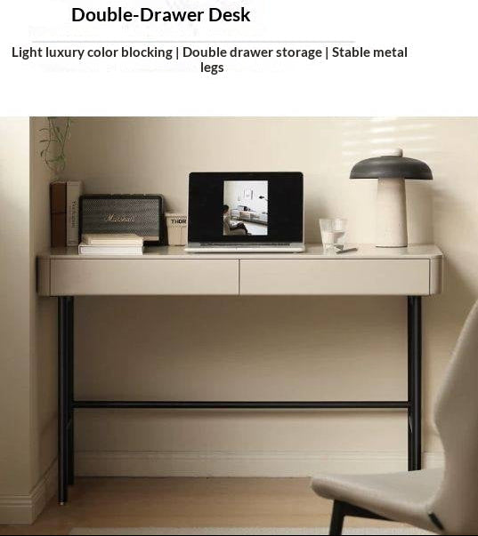 Solid RubberWood Wood Double-Draw Desk Light Luxury