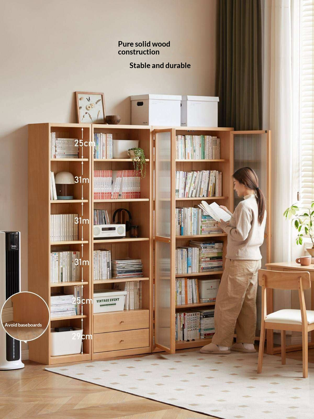 Beech Solid Wood Bookcase Combination Cabinet