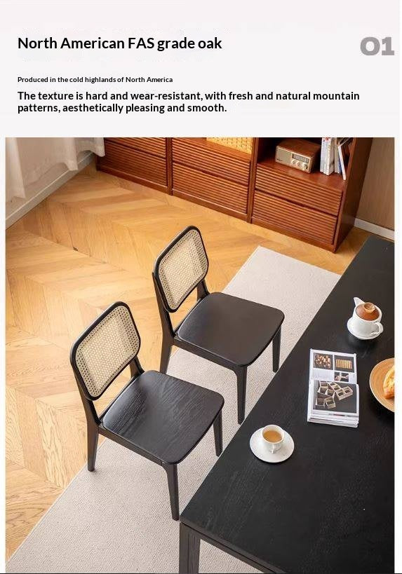 4 pcs Oak Solid Wood Back Rattan Dining Chair