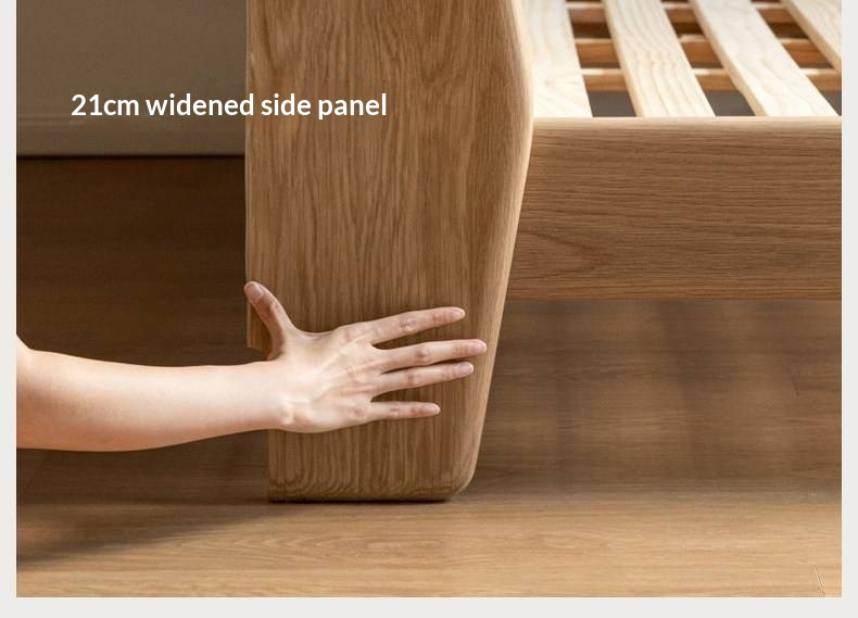 Oak Solid Wood Bed — Italian Light Luxury with White Genuine Leather and Soft Backrest