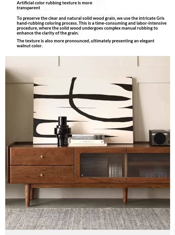 Ash Solid Wood TV Cabinet Minimalist Rock Plate