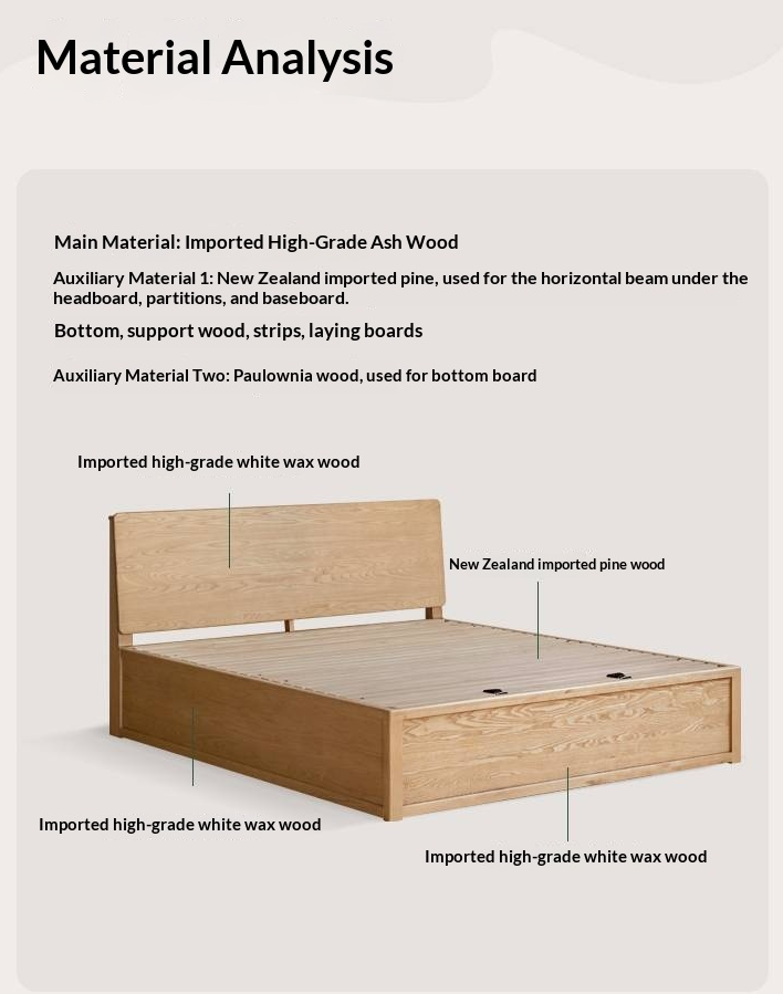 Ash Solid Wood Bed — Slab Design, Home Italian Light Luxury Box Bed